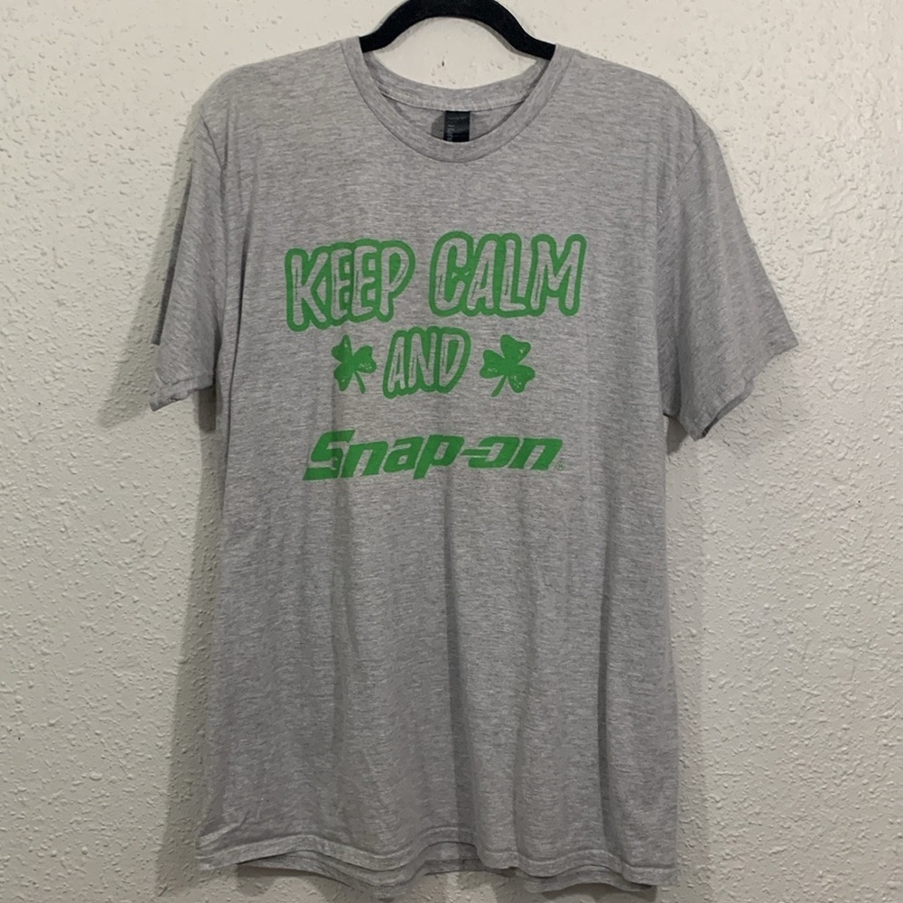 Keep Calm & Snap On Gray With Green Screen‎ Print Short Sleeve Tee size XL